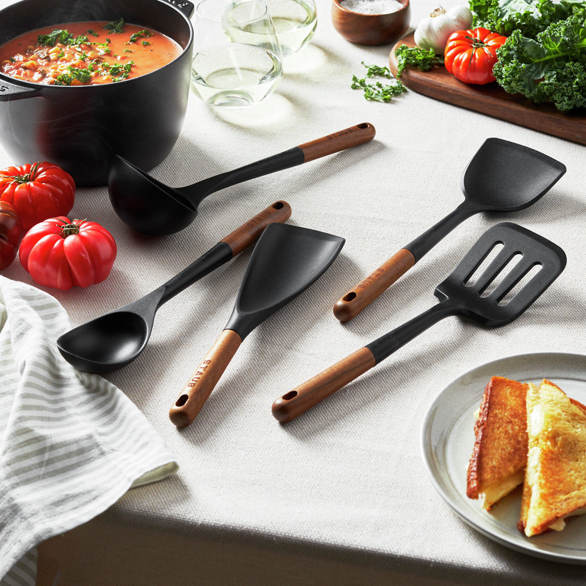 Staub Silicone with Wood Handle 5-Piece Cooking Utensil Set